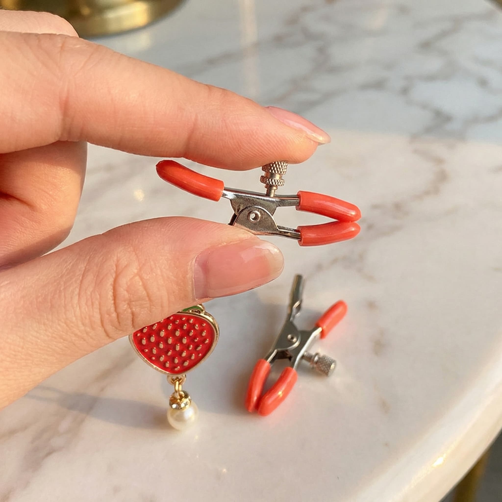 Cute Strawberry Nipple Clamps With Adjustable Dual Clip Design